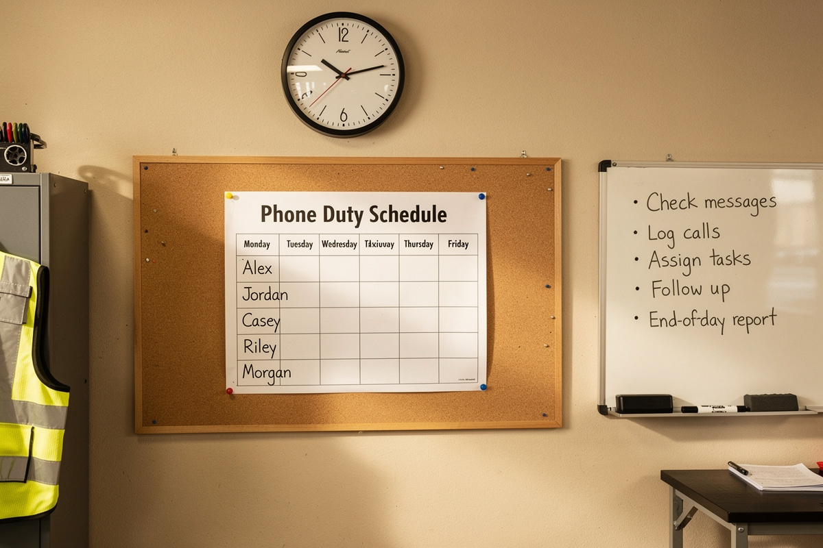 Planning téléphonique affiché dans un atelier automobile, protocole interne pour réduire les appels manqués garage