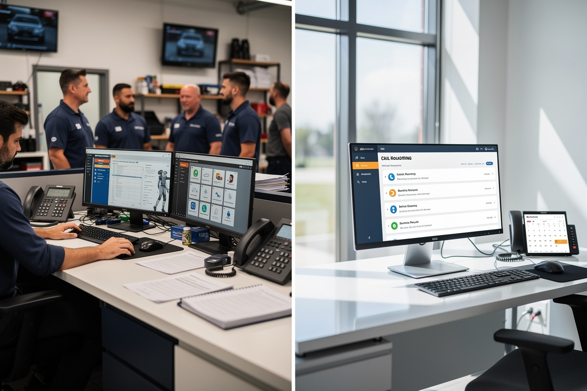 assistant IA garage ou standard virtuel comparé à un accueil atelier organisé et automatisé
