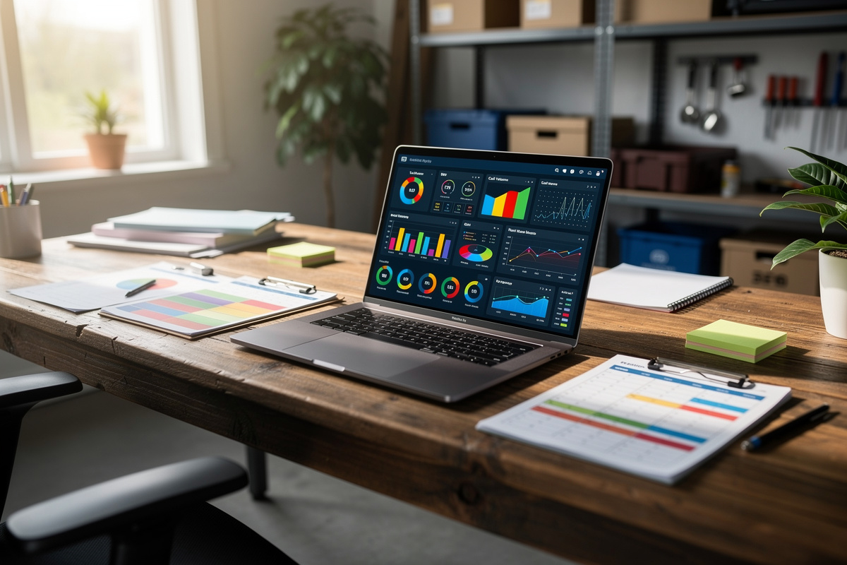 assistant IA garage avec tableaux de KPI, suivi des appels et calcul du retour sur investissement