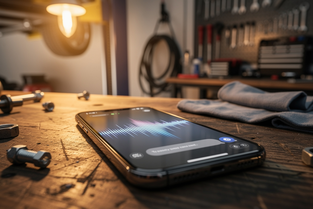 Interface vocale d'un assistant IA analysant en temps réel la demande d'un client appelant un garage automobile