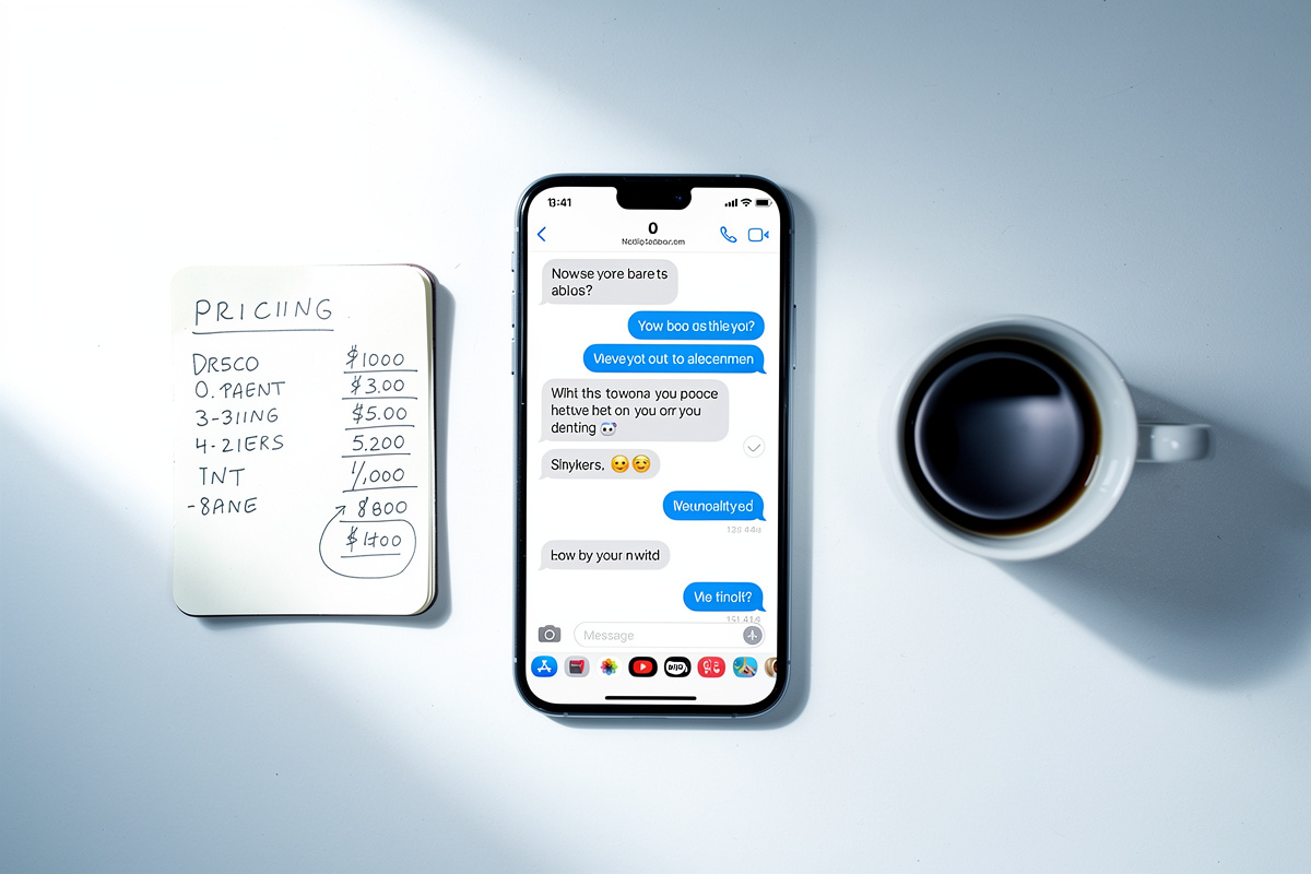 Comparaison des coûts d'un chatbot service client pour garage sur smartphone et notes chiffrées