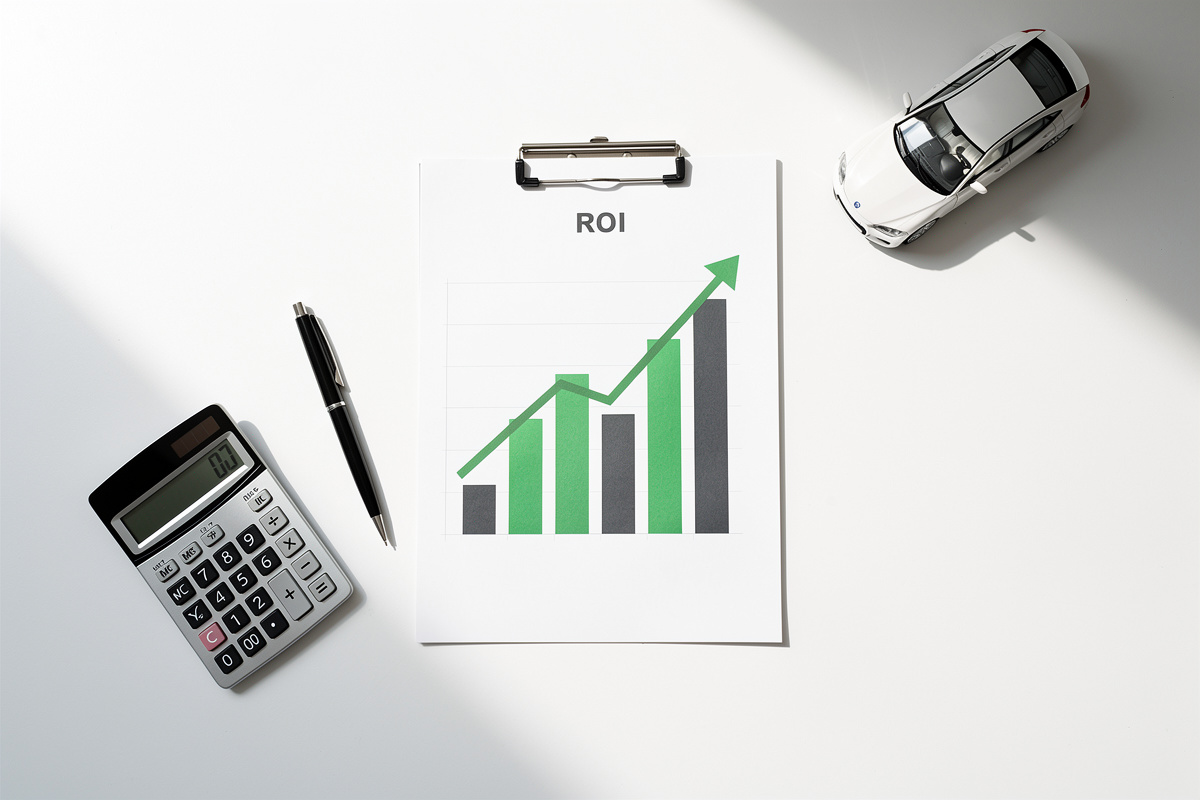 Simulation ROI chiffrée d'un chatbot pour garage avec graphique de rentabilité croissante