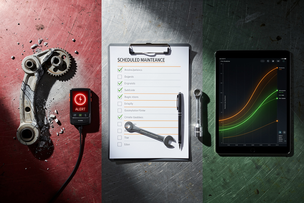 Comparaison visuelle des trois approches de maintenance : curative, préventive et diagnostic prédictif