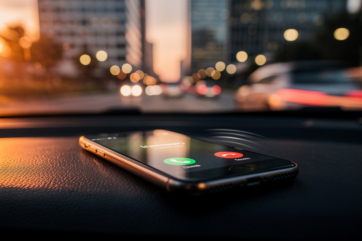 Appel urgent passé depuis un véhicule en fin de journée pendant le pic d'appels garage de 17h30 à 18h30