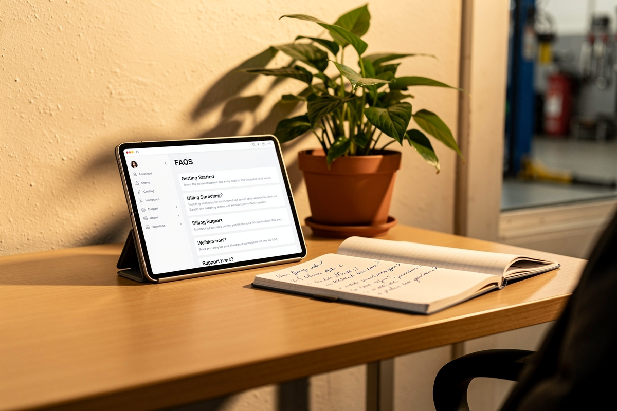 Un garagiste indépendant consulte les questions fréquentes avant de choisir son logiciel de gestion garage