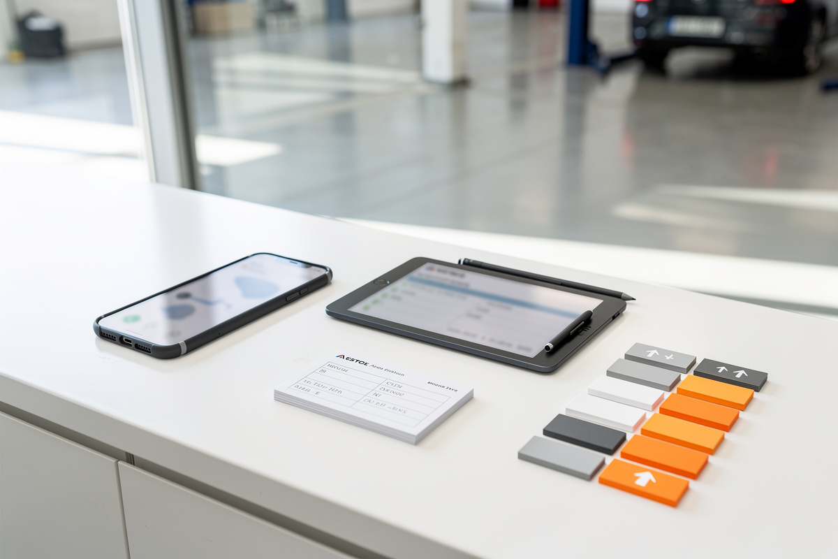 Espace de réception d’atelier avec téléphone et notes pour filtrer les appels de messagerie vocale garage