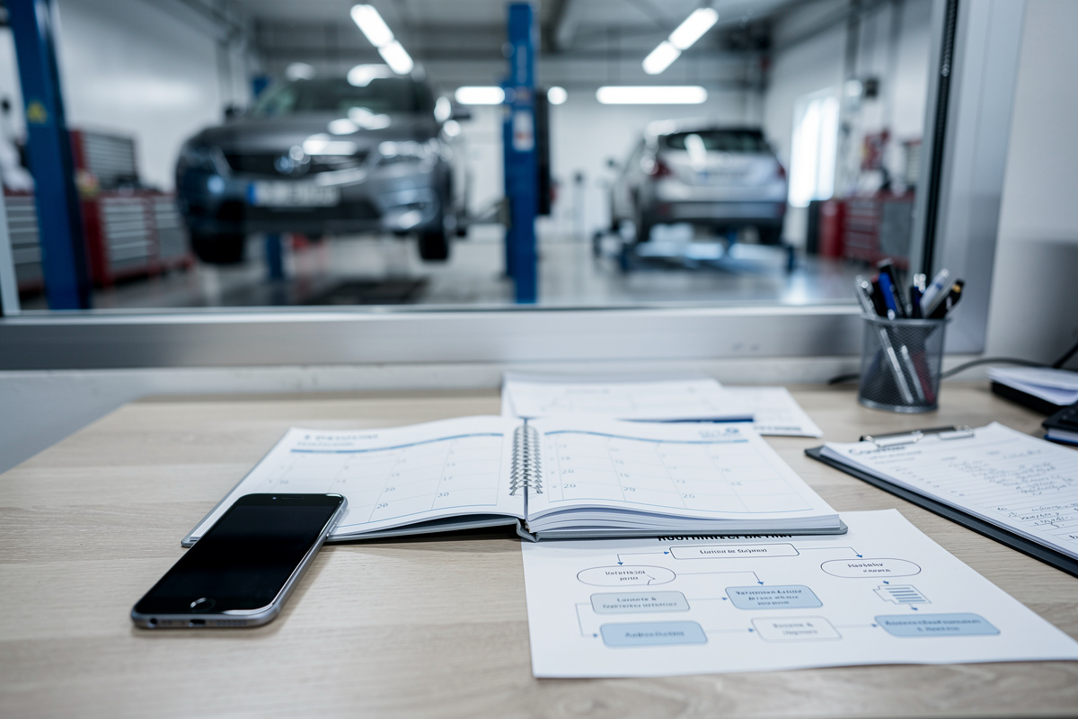 Agenda d’atelier et téléphone reliés pour une messagerie vocale garage plus efficace