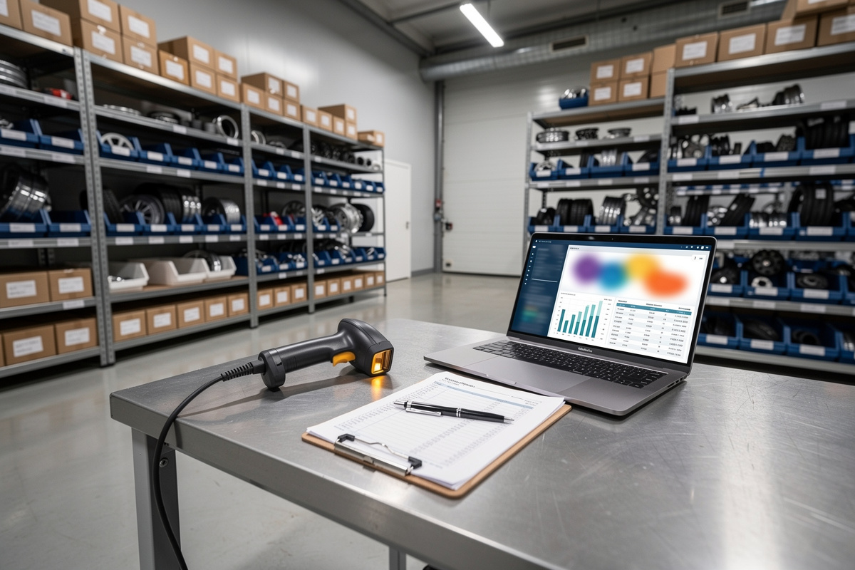 Rayonnage de pièces détachées et suivi de stock pour un outil digital garage