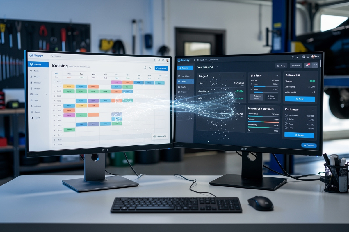 Synchronisation entre un module de réservation en ligne et un logiciel de gestion garage sur double écran