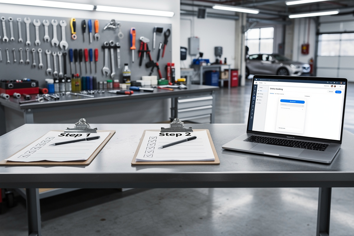 Étapes de digitalisation d'un garage avec configuration d'un module de prise de rendez-vous en ligne sur ordinateur