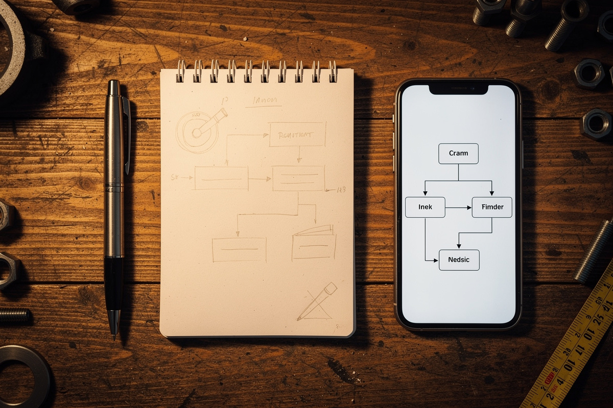 Arbre de décision pour choisir un répondeur interactif garage représenté sur un bureau d'atelier