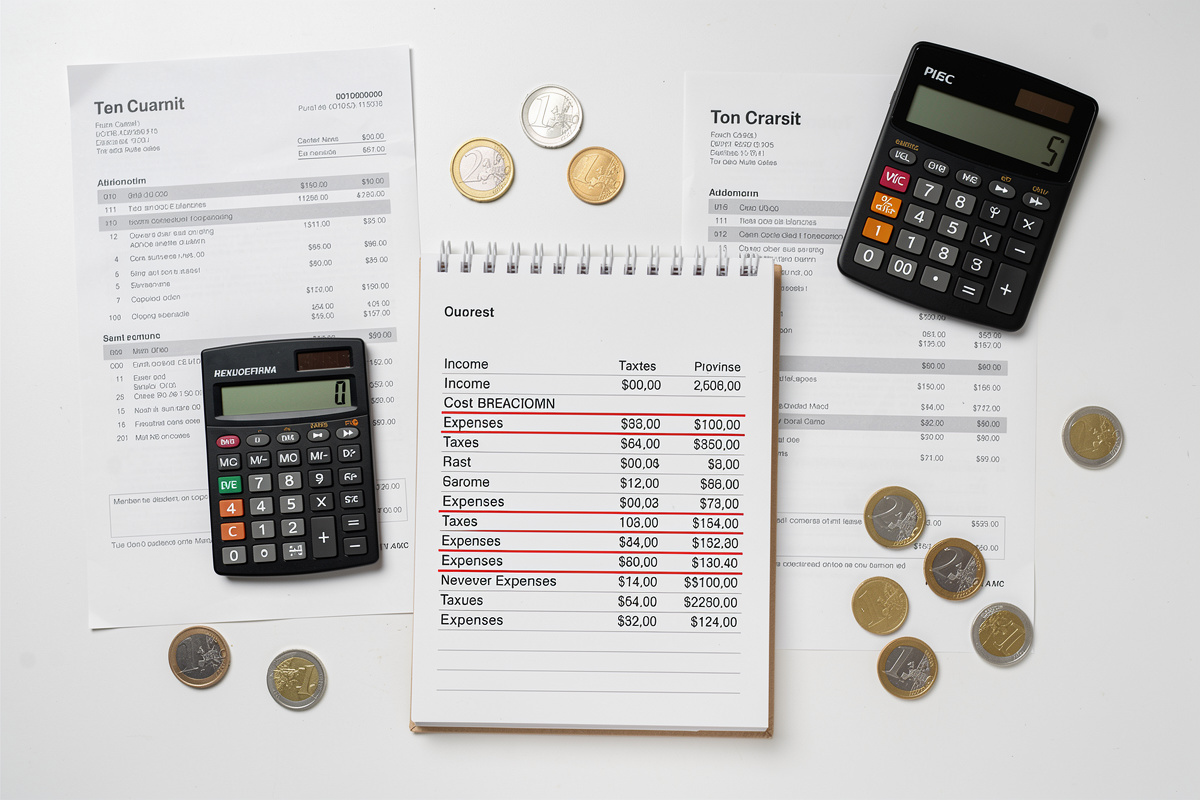 Documents de paie et calculatrice symbolisant le coût réel d'une secrétaire interne dans un garage automobile