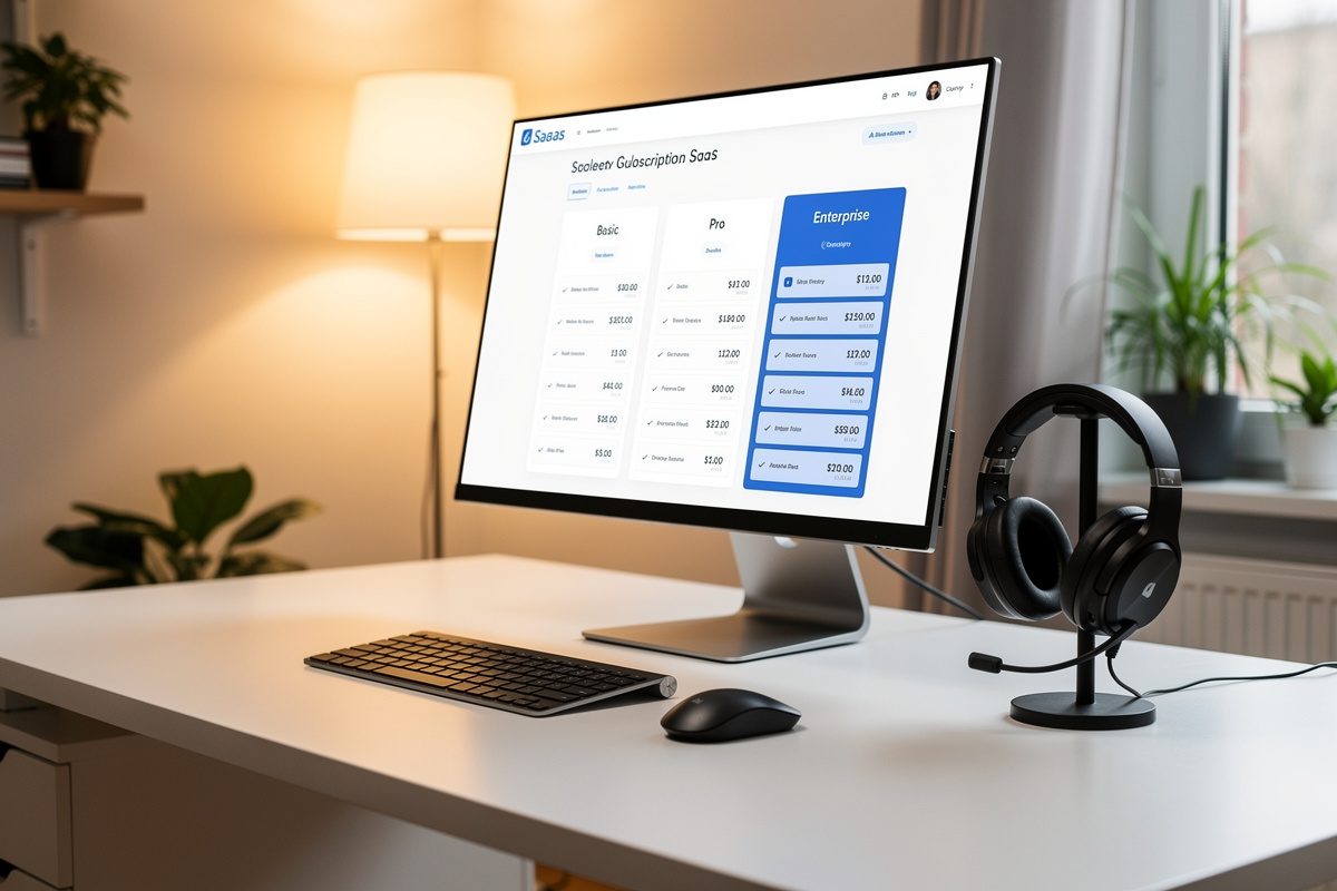 Poste de télésecrétariat externalisé avec tableau de tarifs illustrant les forfaits du secrétariat distance automobile
