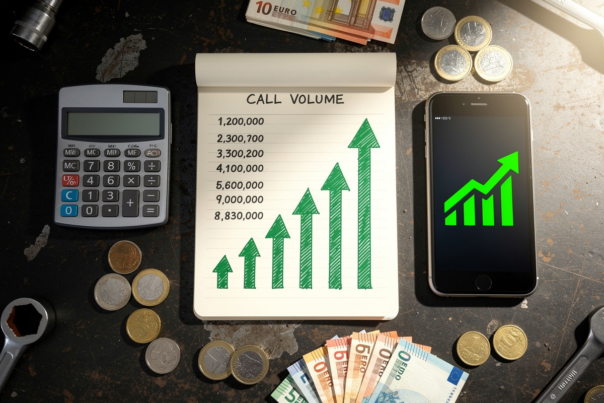 Calcul du ROI d'un standard téléphonique garage avec indicateurs de rentabilité et gain mensuel chiffré