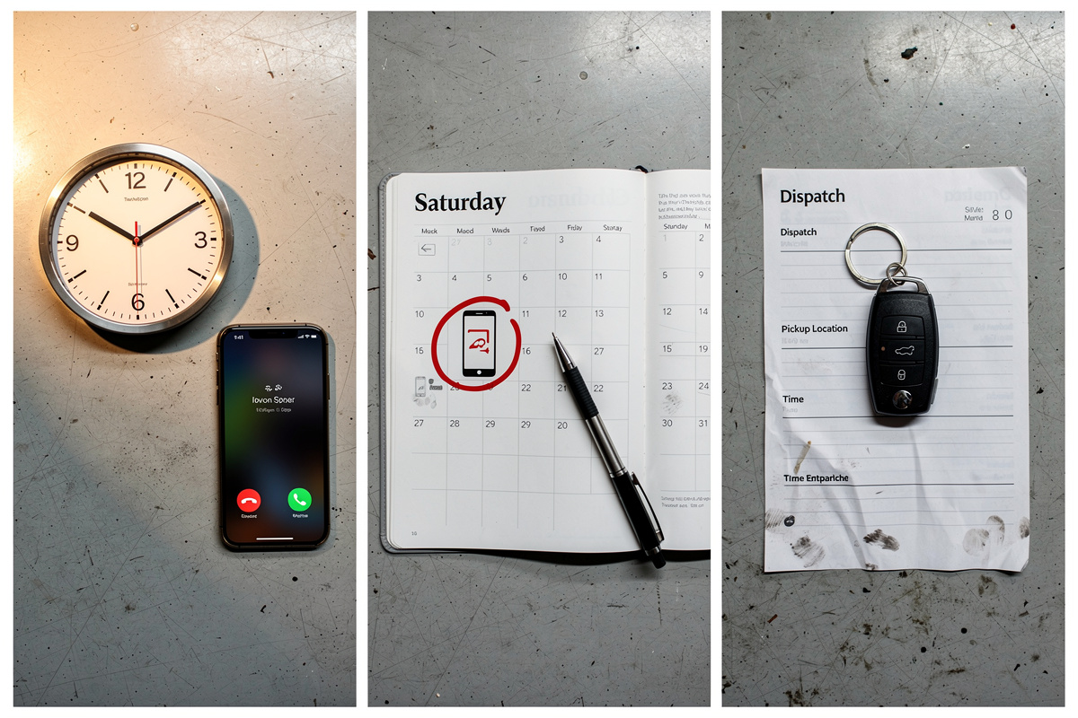 Trois scénarios d'appels manqués le soir, le week-end et en urgence pour un standard téléphonique garage fermé