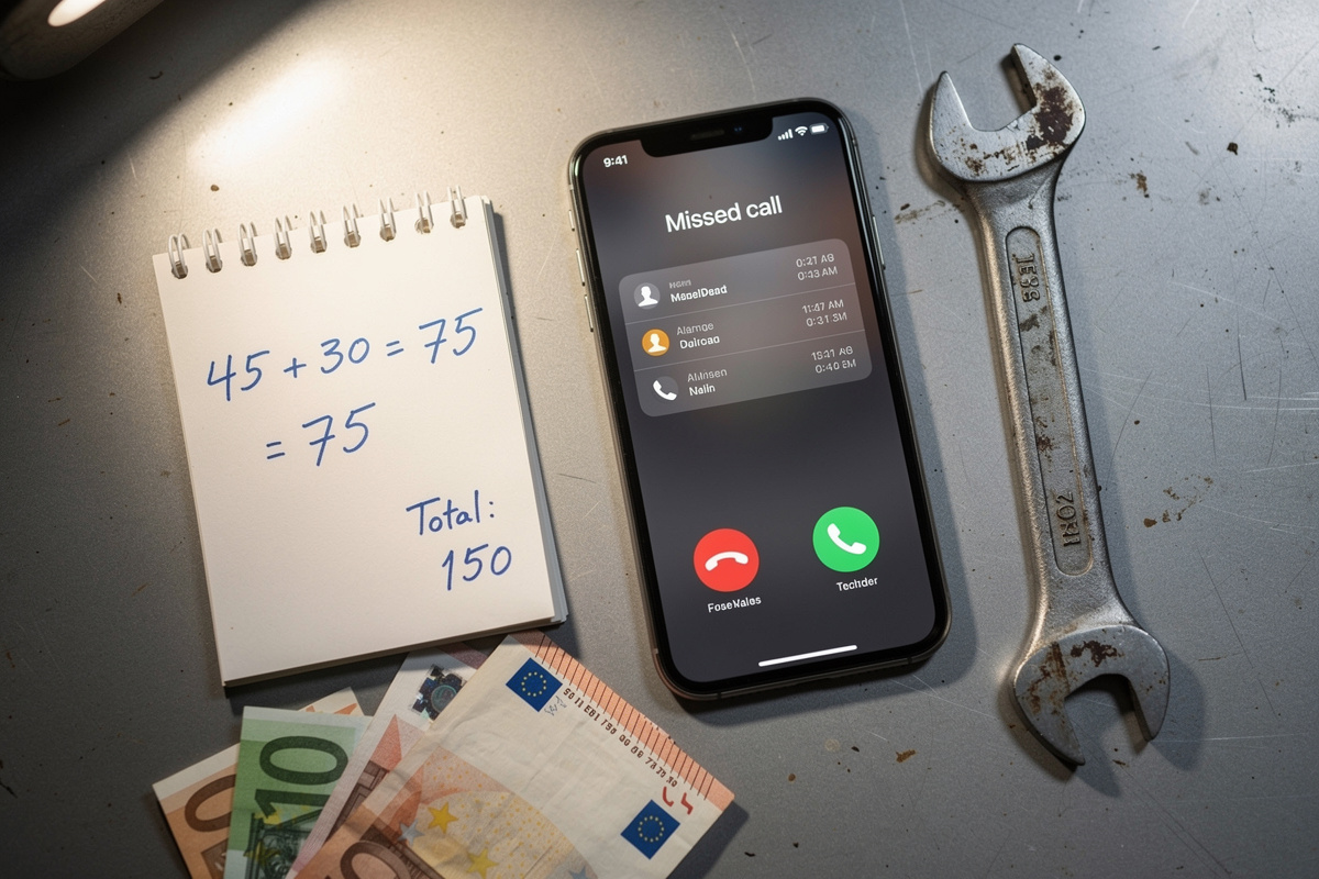 Calcul du coût des appels manqués dans un garage avec téléphone et notes financières