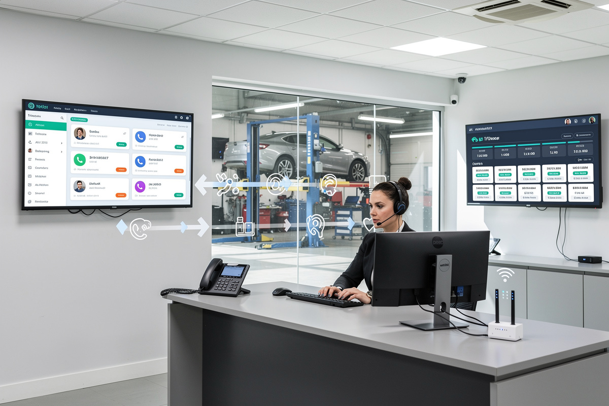 Flux d’appels hybride avec standard téléphonique virtuel dans un garage