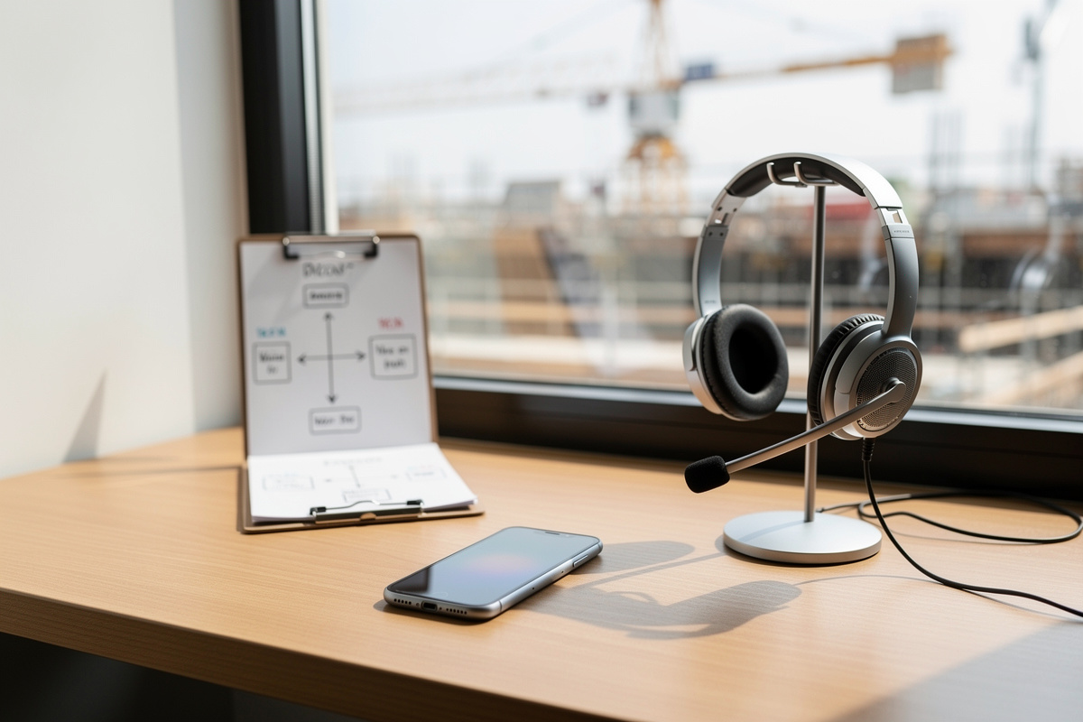 Standard téléphonique artisan simple avec appel orienté vers la bonne personne et chantier en arrière-plan