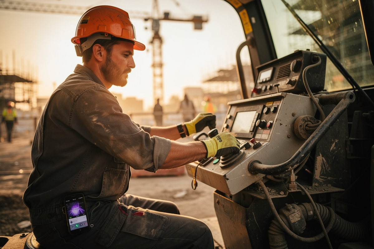 Artisan sur chantier concentré sur son travail, téléphone ignoré à la ceinture pendant une intervention