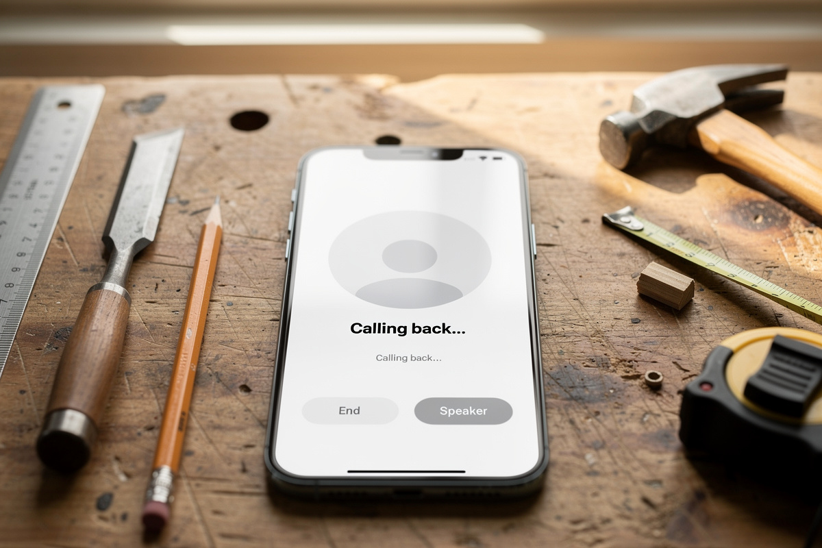 Rappel automatique d'appel manqué déclenché par un assistant vocal pour artisan