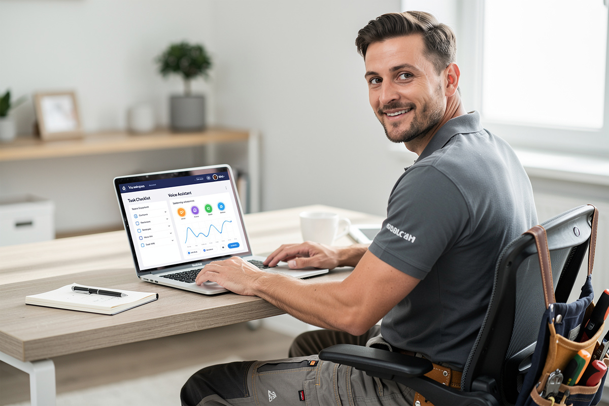 Artisan indépendant comparant des critères pour choisir un assistant vocal IA adapté à son métier