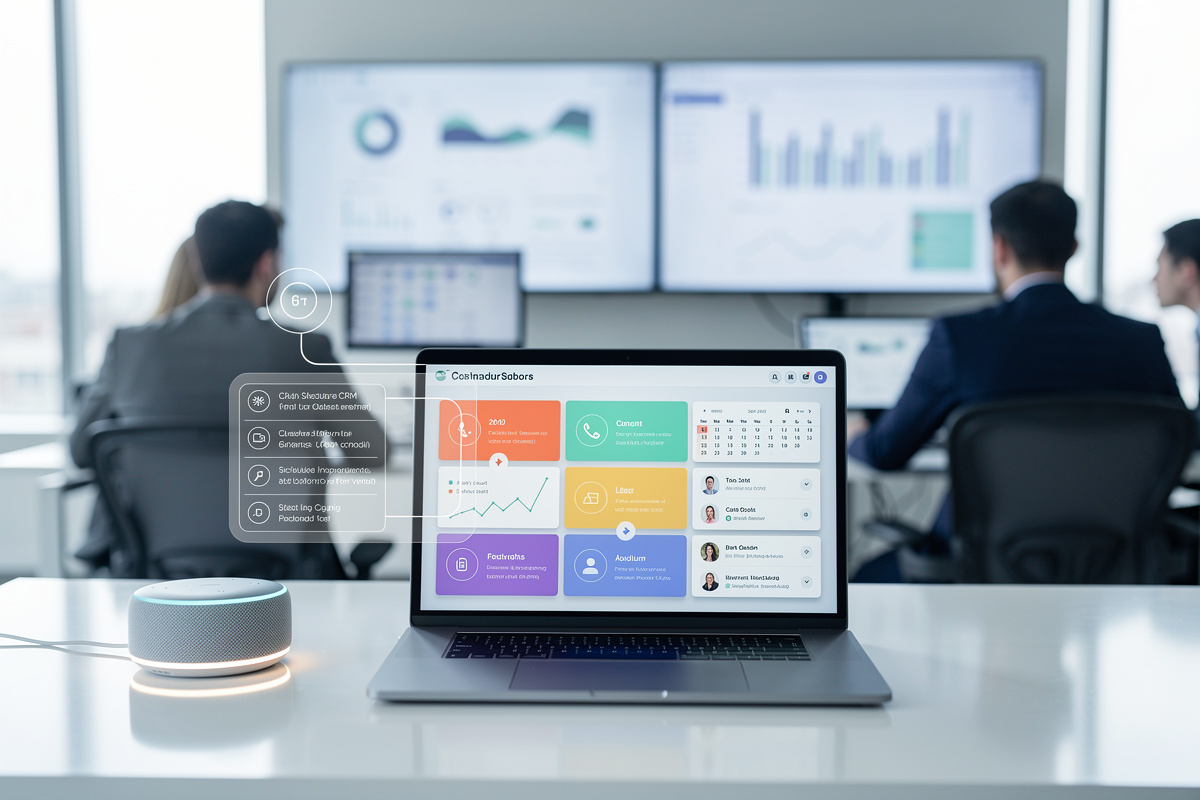 Assistant vocal IA relié au CRM avec synchronisation des appels, des fiches clients et du calendrier