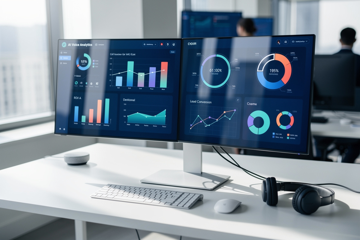 Tableau de bord KPI et ROI pour mesurer la performance d’un assistant vocal IA.