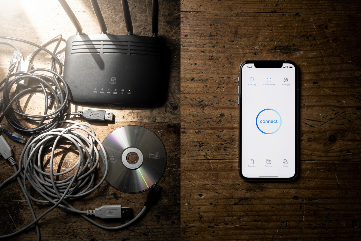 Comparaison visuelle entre un assistant vocal classique complexe et une solution sans installation sur mobile