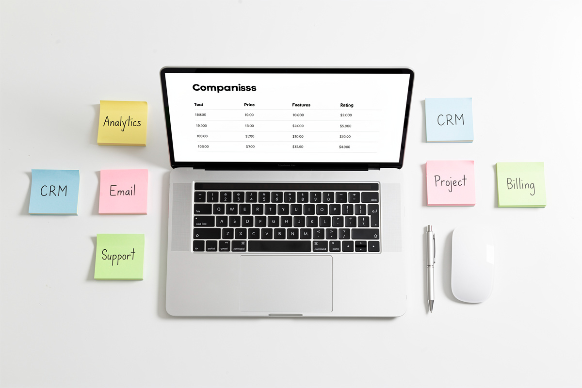 Comparatif d'outils d'automatisation relation client pour artisan affichés sur un écran d'ordinateur portable