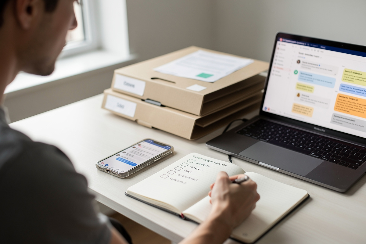 Tri des devis multicanaux avec dossiers, checklist et messages classés par priorité