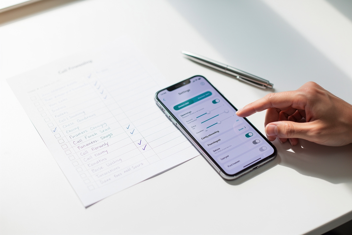 Réglage du renvoi appel sur smartphone avec checklist de configuration.