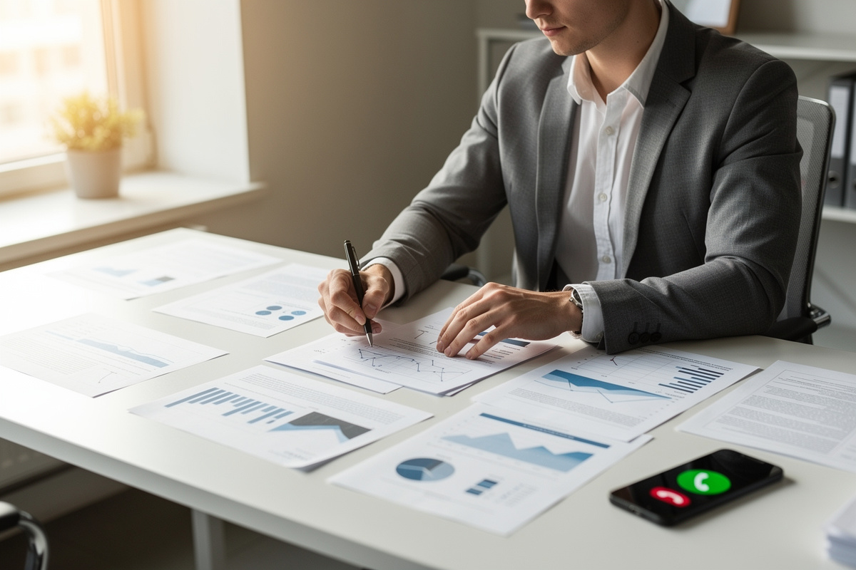 Professionnel libéral occupé incapable de répondre à un appel entrant sur son bureau