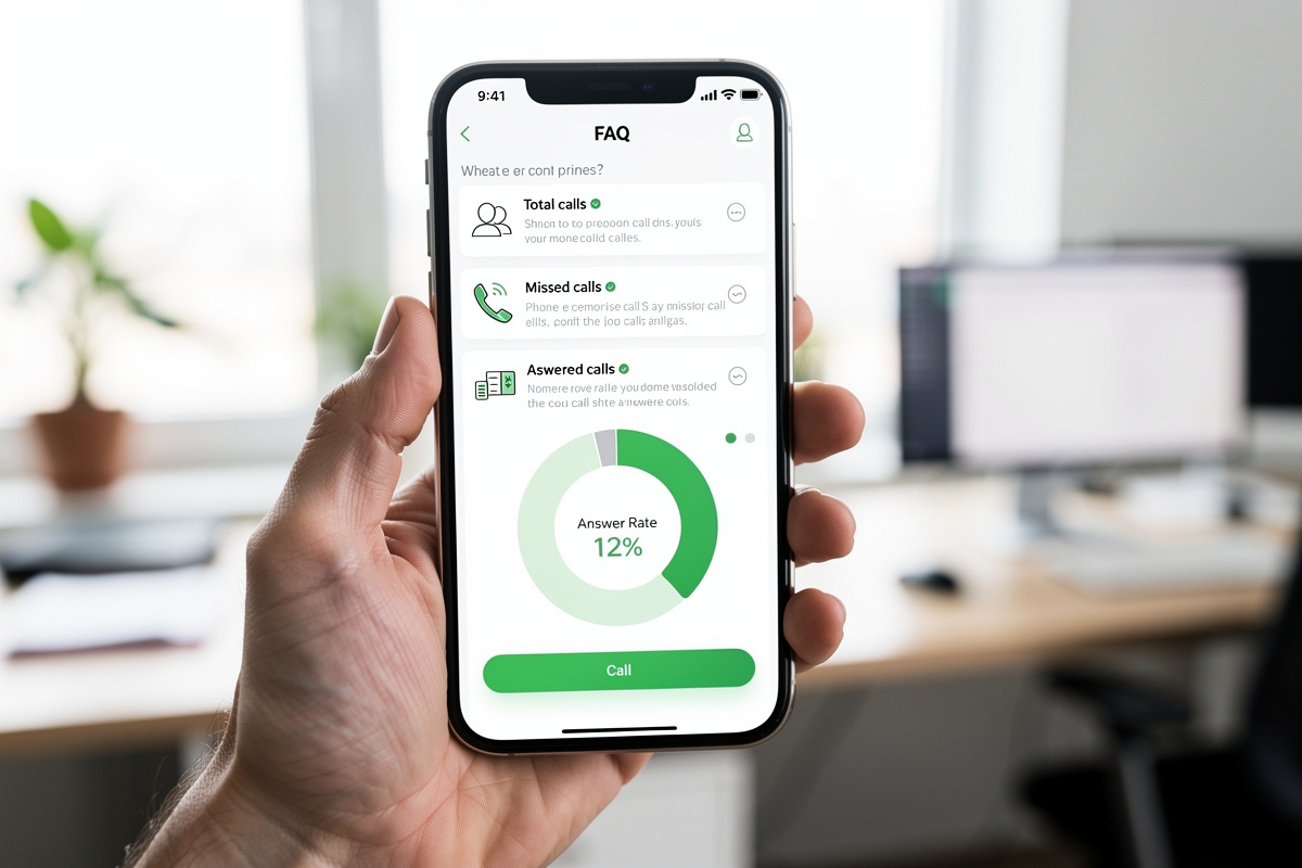 Écran de statistiques d'appels téléphoniques illustrant le taux de décrochage d'une auto-école