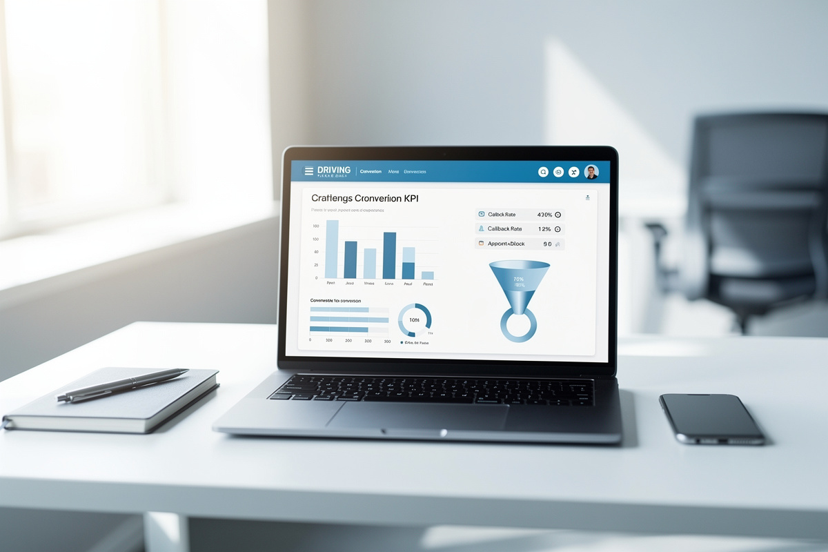 Suivi des KPI des appels manqués auto-école avec conversion vers rendez-vous.