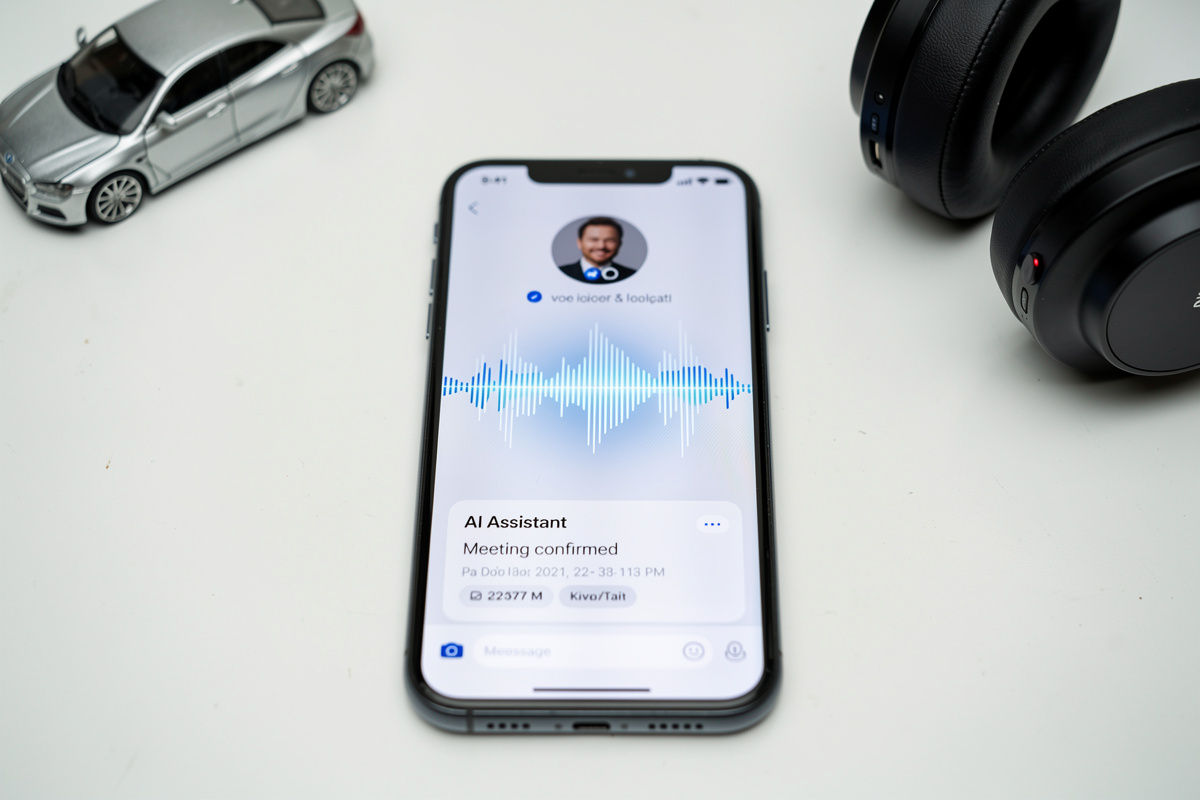 Interface d'agent conversationnel IA gérant un appel entrant et une réservation en temps réel pour une auto-école