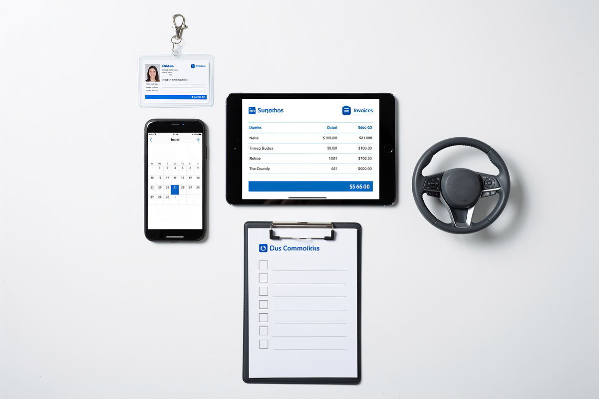 Les cinq piliers de l'automatisation en auto-école représentés par des outils numériques organisés