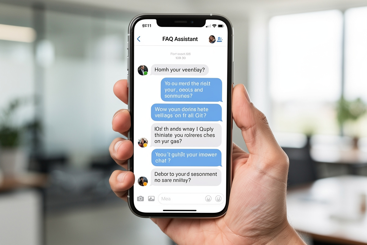 Interface de questions-réponses sur smartphone illustrant les FAQ sur l'automatisation du secrétariat en auto-école