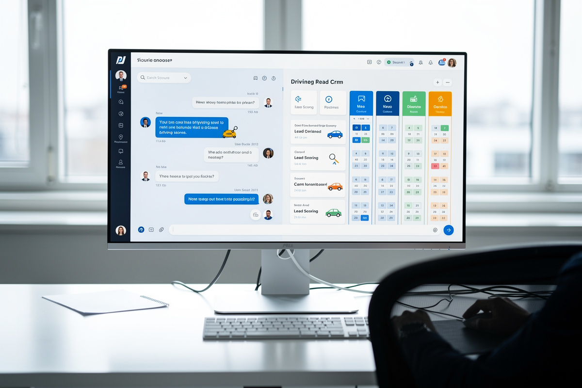 Chatbot auto ecole relié au CRM avec suivi des prospects et du pipeline commercial.