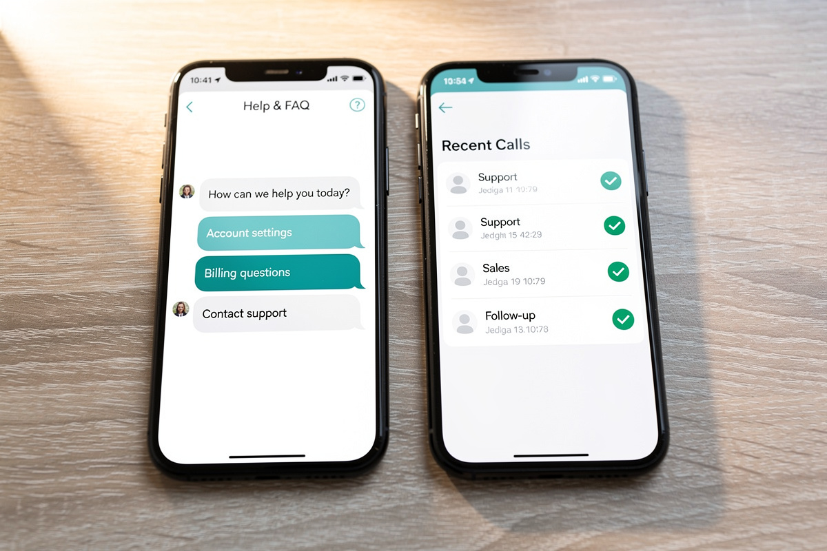 Interface FAQ et journal d'appels d'un standard téléphonique automatique répondant aux questions courantes d'une auto-école