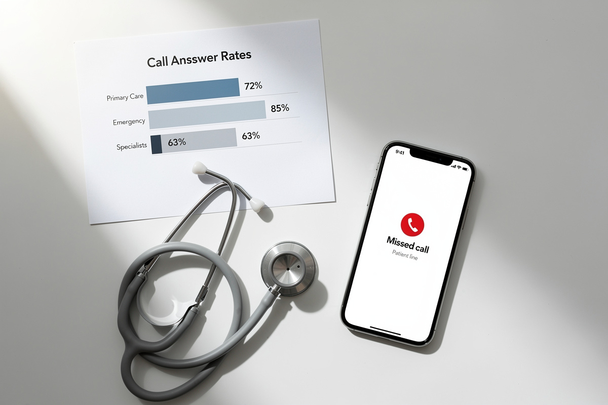 Appel manqué sur smartphone posé près d'un stéthoscope, illustrant le taux de décroché insuffisant en cabinet vétérinaire