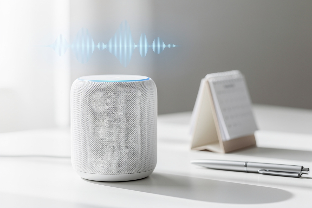 Interface d'IA conversationnelle représentant un assistant vocal capable de répondre et d'agir en temps réel