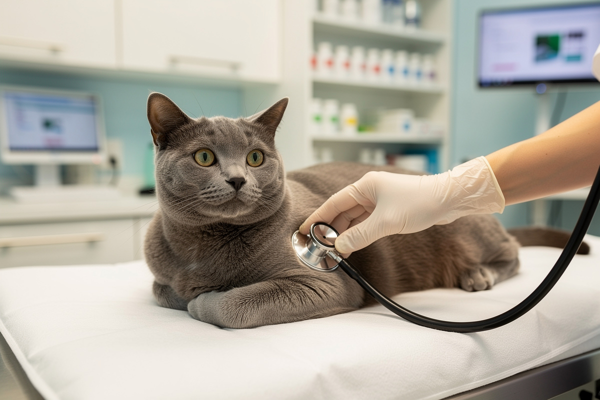 Chat examiné chez le vétérinaire, illustrant le budget vétérinaire annuel spécifique aux félins