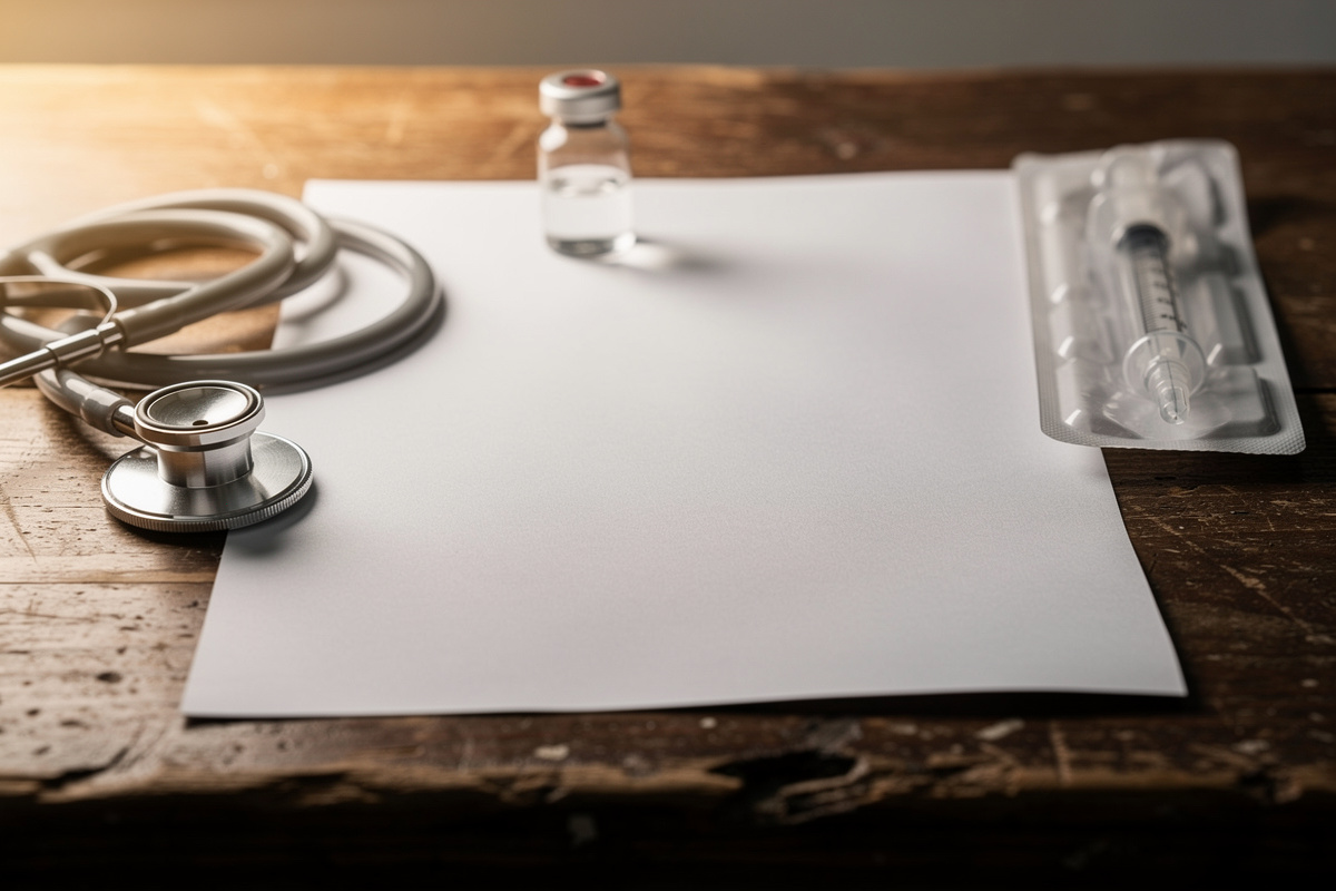 Facture vétérinaire sur un bureau avec seringue et médicaments, illustration des frais cachés d'une consultation