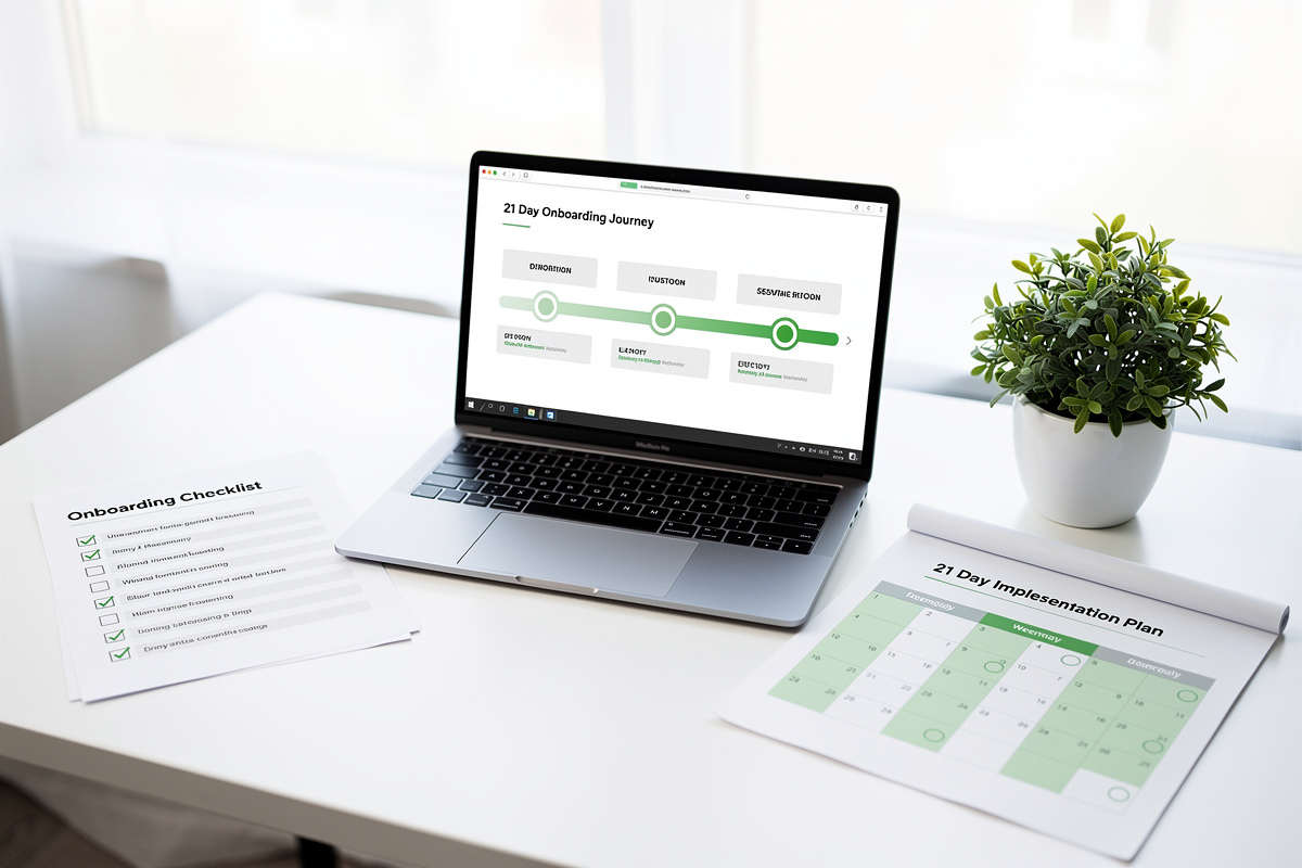 Plan d'intégration IA vocale vétérinaire en 4 étapes sur un bureau professionnel avec calendrier go-live