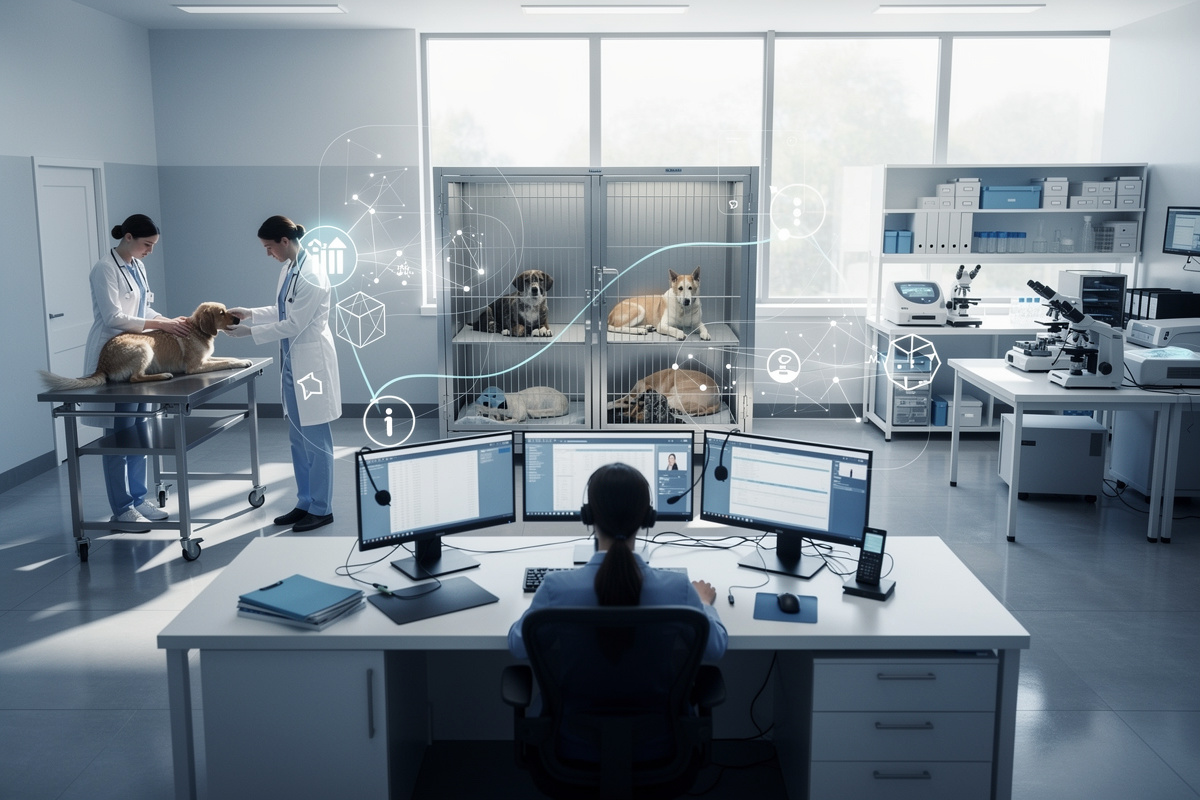 Routage appels vétérinaires entre plusieurs sites, hospitalisation et laboratoire