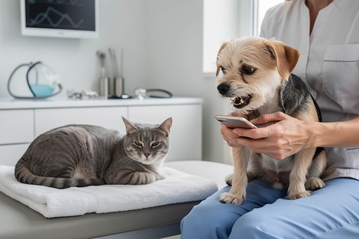 Signes d’alerte d’une urgence vétérinaire téléphone avec un animal en détresse